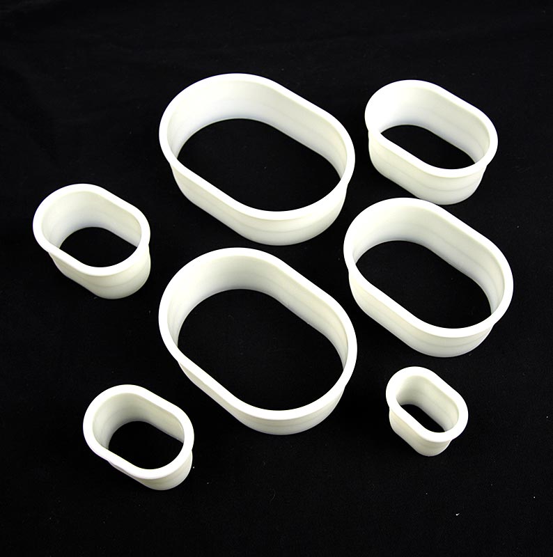 deBUYER cookie cutter, oval, plast, OE 3,2 / 4,5 / 5,8 / 7,0 / 8,5 / 9,5 / 11cm - 7 stykker - kan