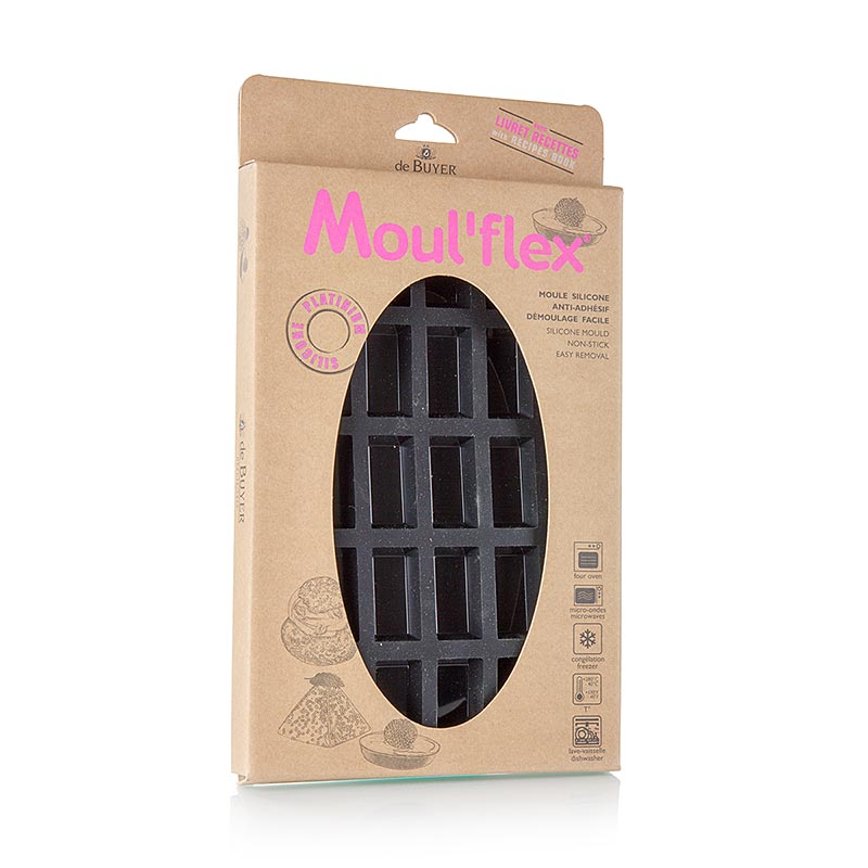 motlle de forn deBUYER Moulflex, 20 minifinancers, 49x26mm, 11mm d`alcada, 17,5x30cm - 1 peca - Solta