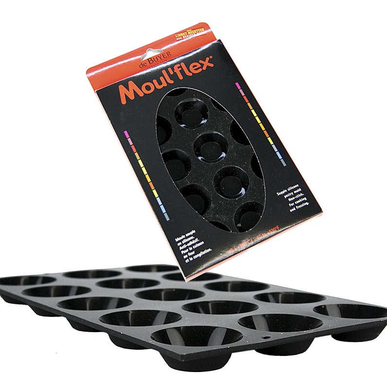 deBUYER molde para hornear Moul`flex, 15 mini tartaletas, redondo Ø 45 mm, altura 10 mm, 17,5x30 cm - 1 pieza - Perder