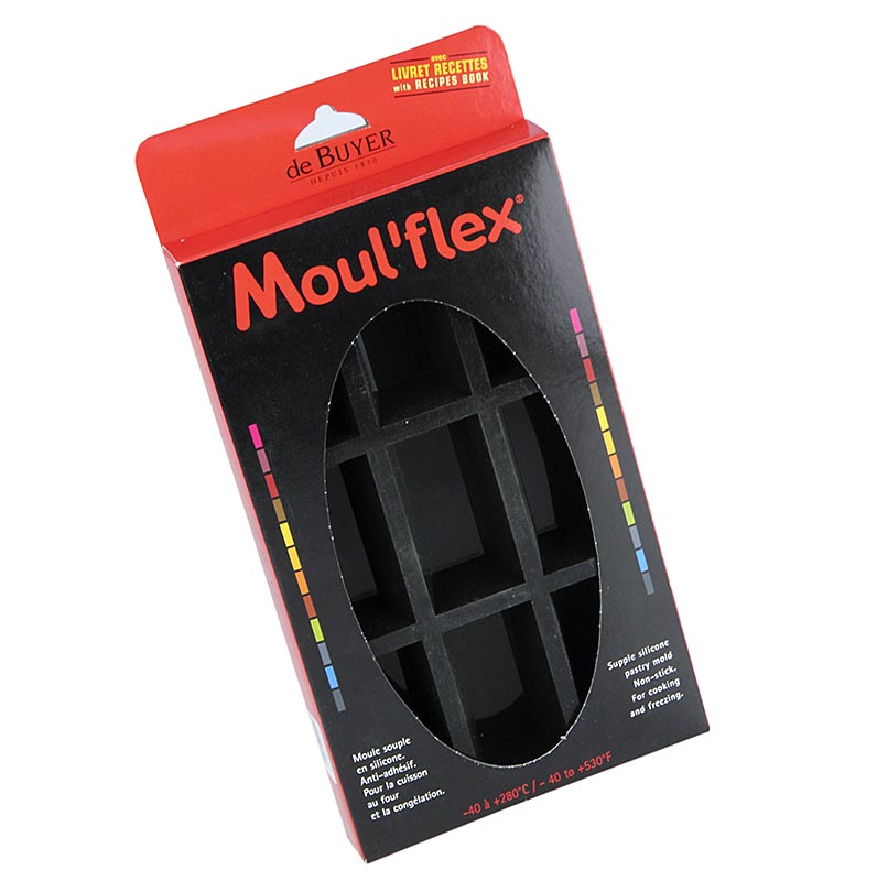 deBUYER molde para hornear Moulflex, 9 moldes para pasteles rectangulares, 3x8cm, 3cm de alto, 17,5x30cm - 1 pieza - Cartulina