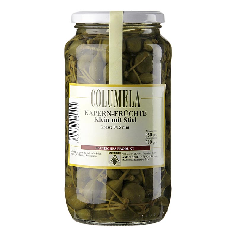 Kapernfrüchte, klein, mit Stiel, ø bis 15mm, Columela - 950 g - Glas Kapernfrüchte, klein, mit Stiel, ø bis 15mm, Columela - 950 g - Glas