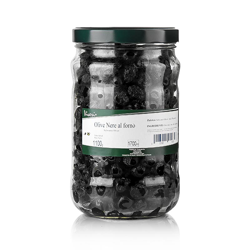 Schwarze Oliven, mit Kern, getrocknet, al Forno (aus dem Ofen) - 1,1 kg - Glas