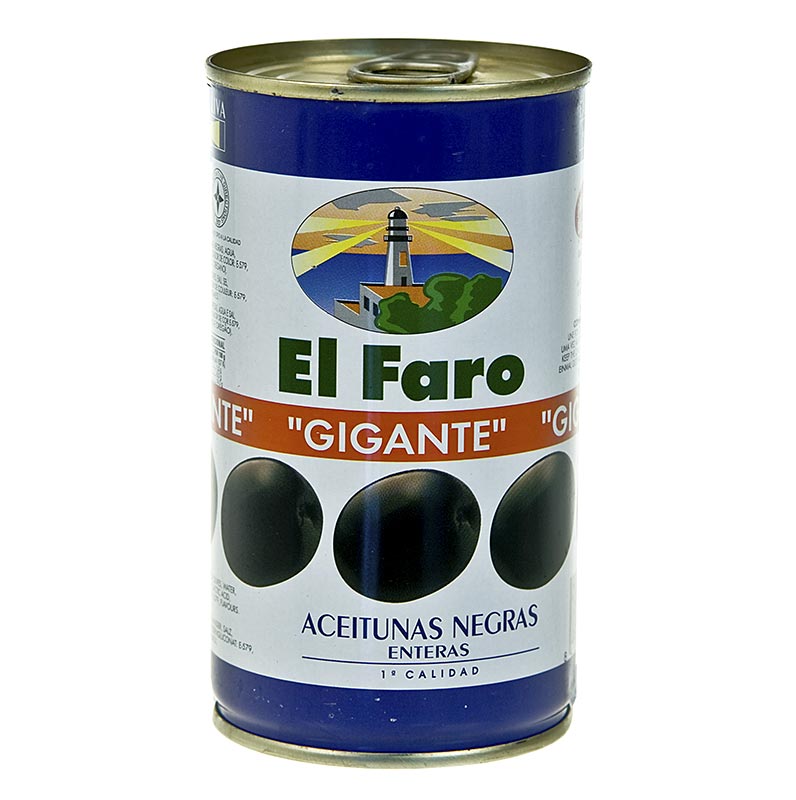 Oliven schwarz mit Stein El Faro - 350 g - Dose Oliven schwarz mit Stein El Faro - 350 g - Dose