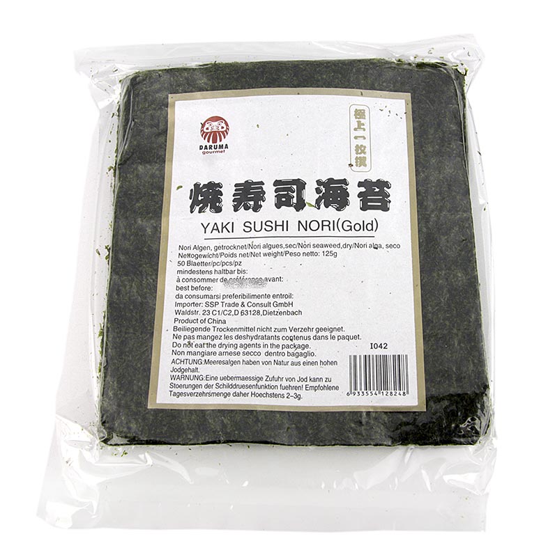 Yakinori ganze Größe, getrocknete Algenblätter, geröstet, Gold - 125 g, 50 Blatt - Beutel Yakinori ganze Größe, getrocknete Algenblätter, geröstet, Gold - 125 g, 50 Blatt - Beutel