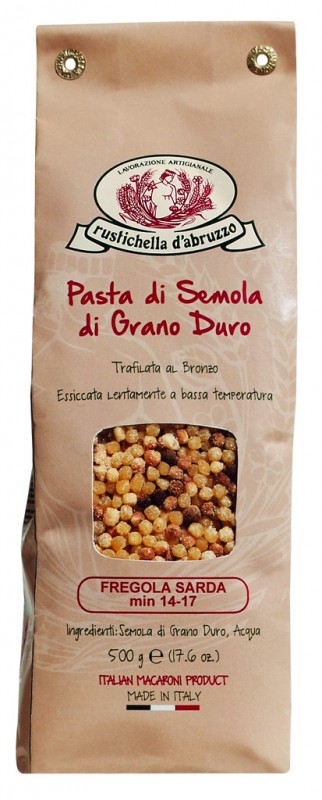 Fregola tostata, pasta di semola di grano duro, Rustichella - 500 g - Borsa