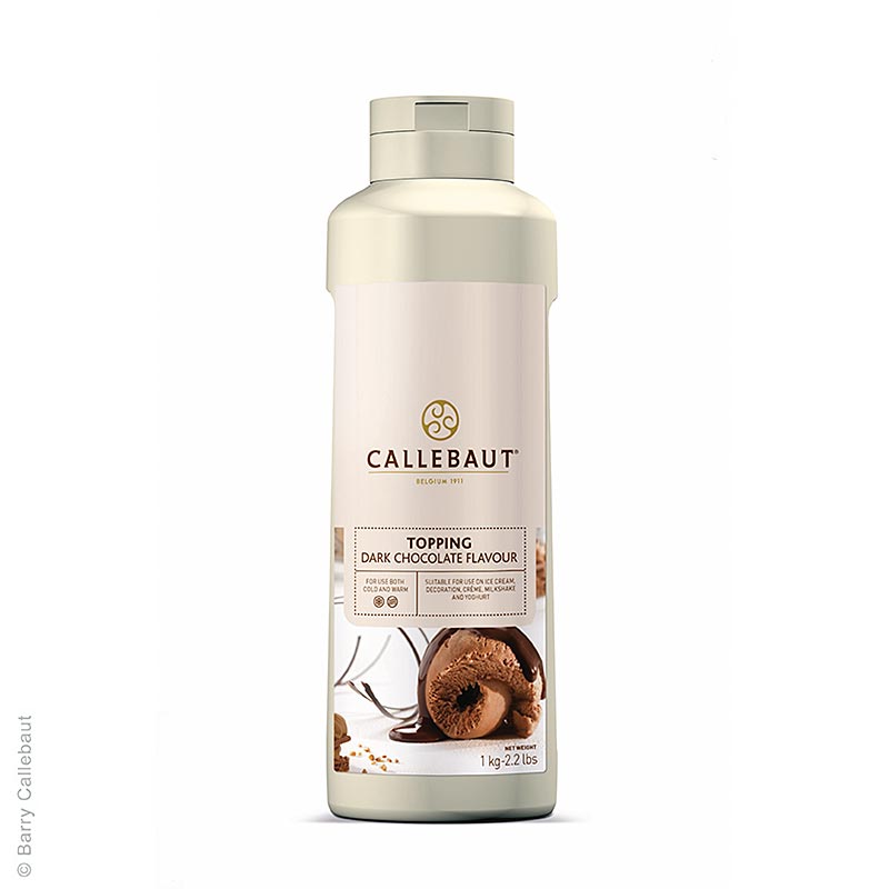 Salsa de chocolate negro, topping, se puede utilizar fria y caliente, Callebaut - 1 kg - botella de PE