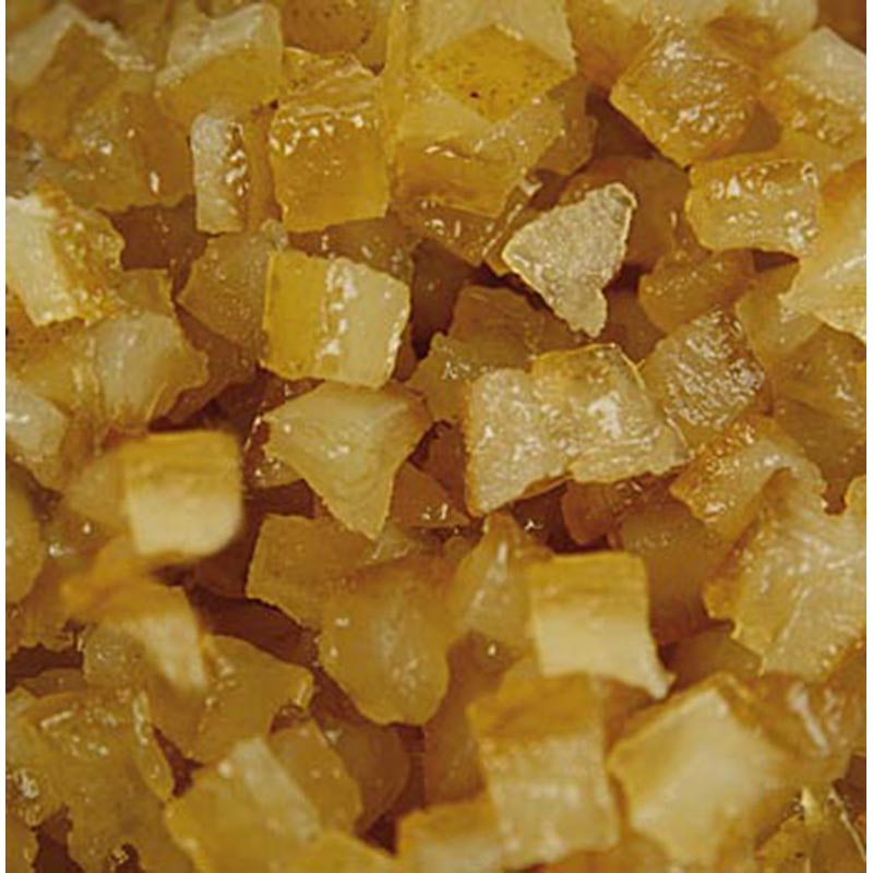 Sucade de citronato, casca de limao cristalizada, cortada em cubos finos, 6 mm, Corsiglia Facor - 2,5kg - Cartao