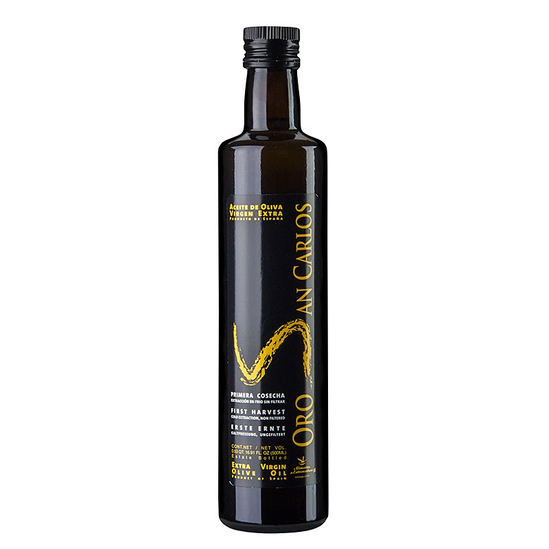 Vaj ulliri ekstra i virgjer, Pago Baldios Oro San Carlos, Arbequina dhe Cornicabra - 500 ml - Shishe Vaj ulliri ekstra i virgjer, Pago Baldios Oro San Carlos, Arbequina dhe Cornicabra - 500 ml - Shishe