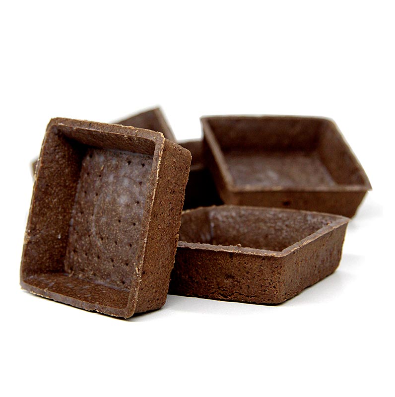 Tartaletas de postre, cuadradas, 7x7cm, Al. 1,8cm, masa quebrada de chocolate - 3,45 kg, 120 piezas - Cartulina