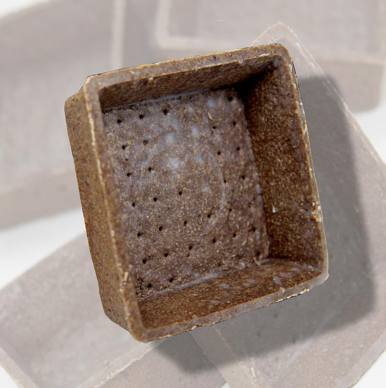 Tartaletas de postre, cuadradas, 7x7cm, Al. 1,8cm, masa quebrada de chocolate - 3,45 kg, 120 piezas - Cartulina