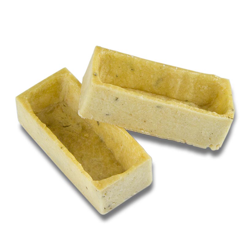 Tartellette Snack, pasta frolla alle erbe, rettangolare, 23x50x14mm h - 1,15 kg, 192 pezzi - Cartone