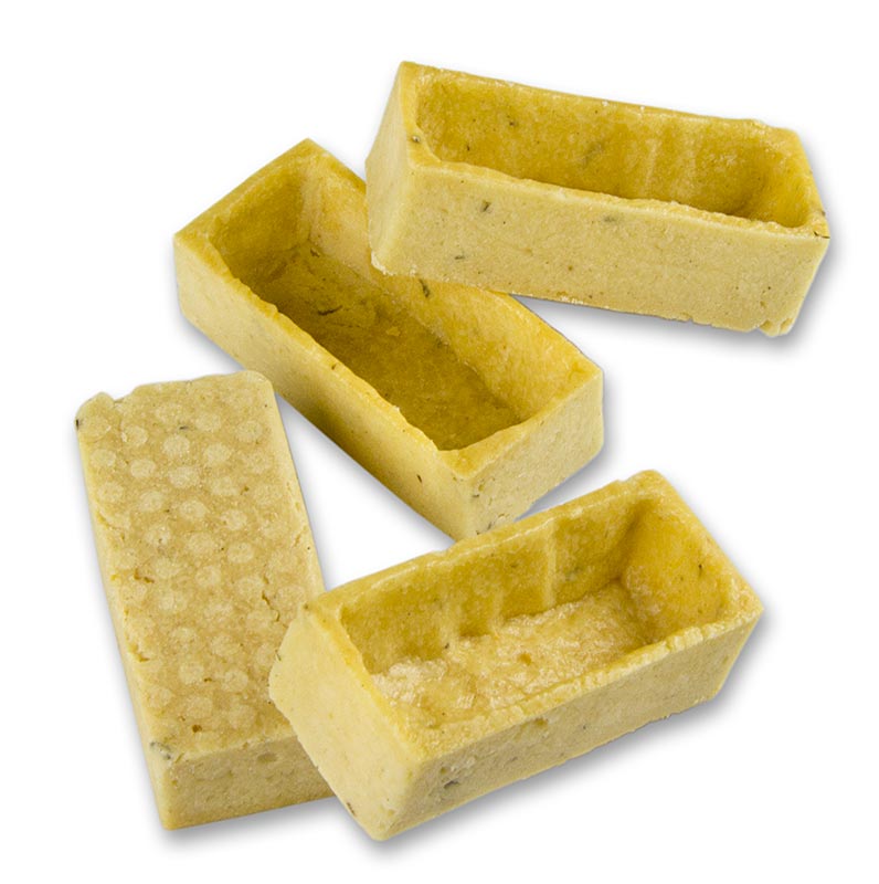 Tartaletas de snack, masa quebrada de hierbas, rectangular, 23x50x14mm h - 1,15 kg, 192 piezas - Cartulina