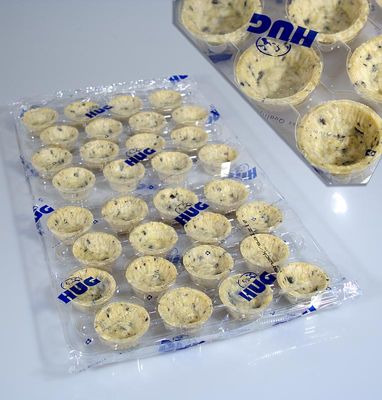 Mini tortinhas de lanche, massa de azeitona e alecrim, redondas, Ø 4,2 cm, salgadas - 1,02kg, 160 pecas - Cartao