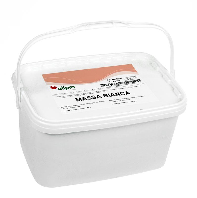 Massa Bianca, fondant enrolado, pasta decorativa branca (semelhante a Massa Ticino) - 6kg - Balde de pe