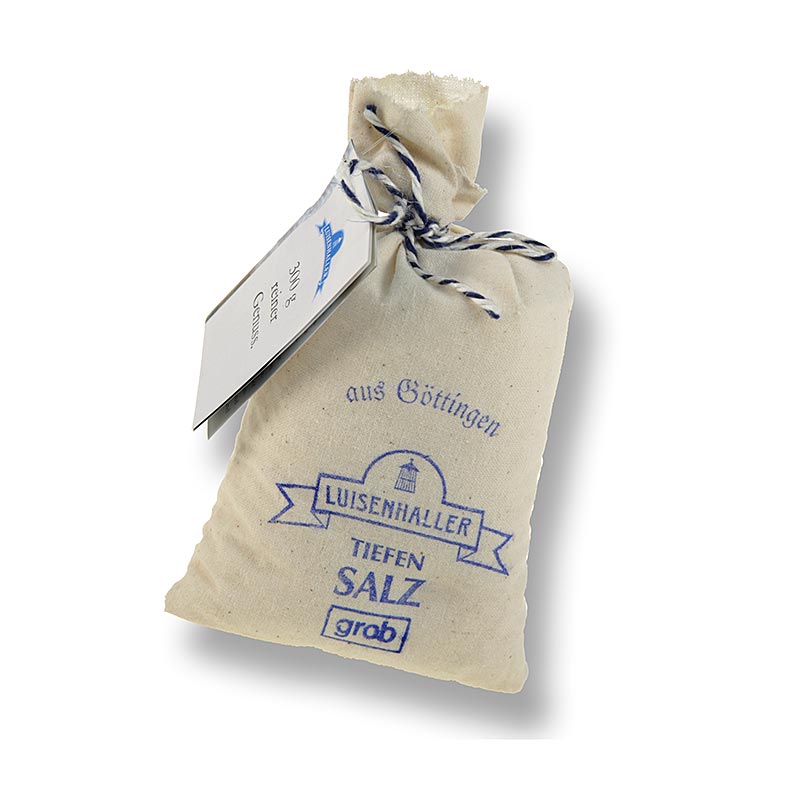 Luisenhaller Tiefensalz - sal de molino, gruesa, en una nostalgica bolsa de lino - 300g - bolsa de tela