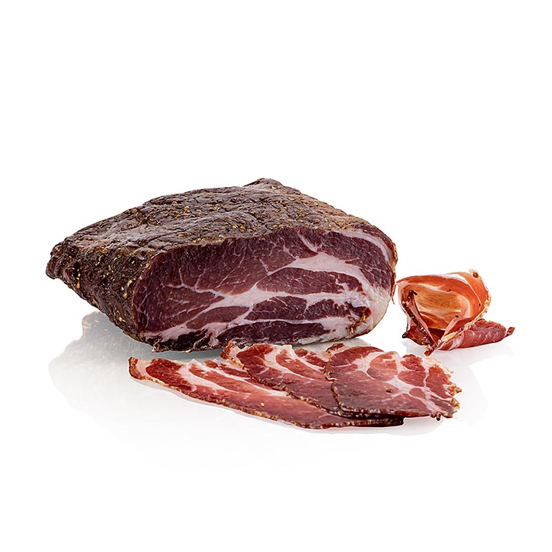 VULCANO neck ham (Schopf) matang selama 4 bulan, diasapi, dari Styria - sekitar 1000 gram - kekosongan