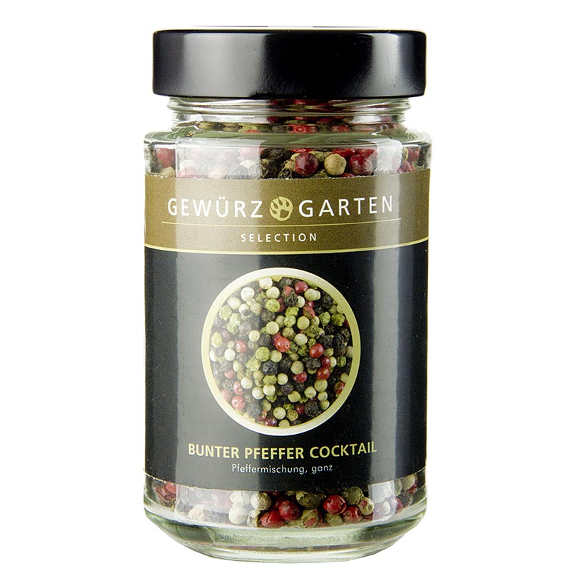 Coctel de pimientos coloridos de Spice Garden (blanco, negro, verde, rosa), entero - 100 gramos - Vaso