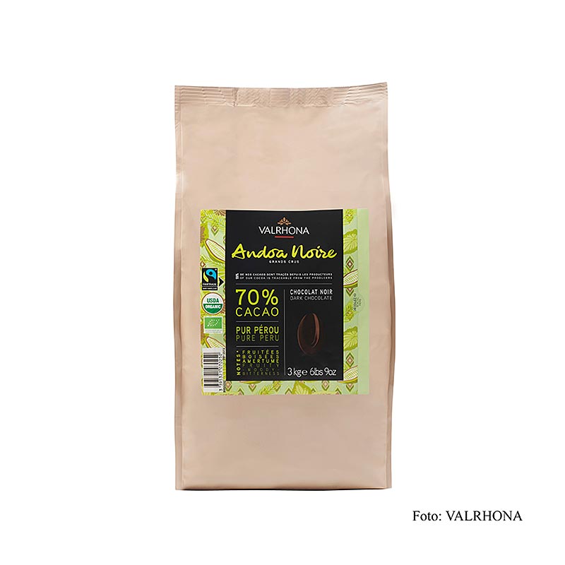 Valrhona Andoa Noire, dokkt yfirklaedhi, sem kallar, 70% kako, vottadh lifraent - 3 kg - taska