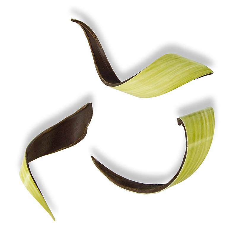 Dekorativ topper Twist Green - med gron overdrag, mork choklad, 20 x 80 mm - 140g, 80 stycken - Kartong