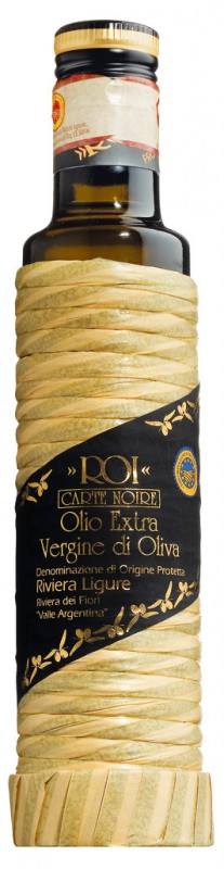 Olio extra virgine Carte Noire, minyak zaitun extra virgin, Riviera dei Fiori DOP, Olio Roi - 250ml - Botol