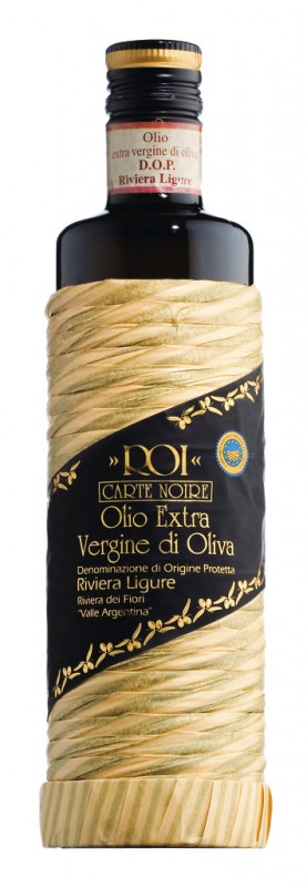Olio extra virgine Carte Noire, aceite de oliva virgen extra, Riviera dei Fiori DOP, Olio Roi - 500ml - Botella