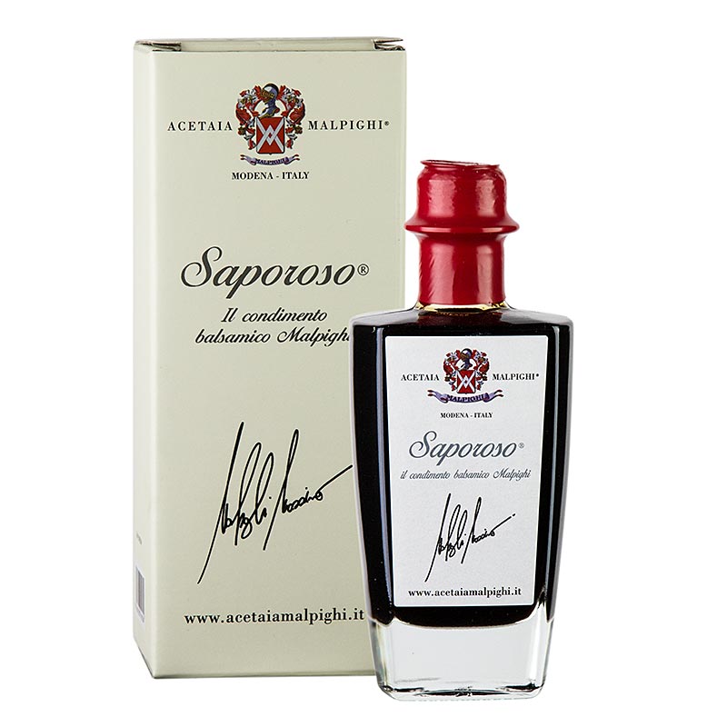 Condimento Balsamico Saporoso, 6 anni, botte di legno di rovere e acacia, Malpighi - 200 ml - Bottiglia