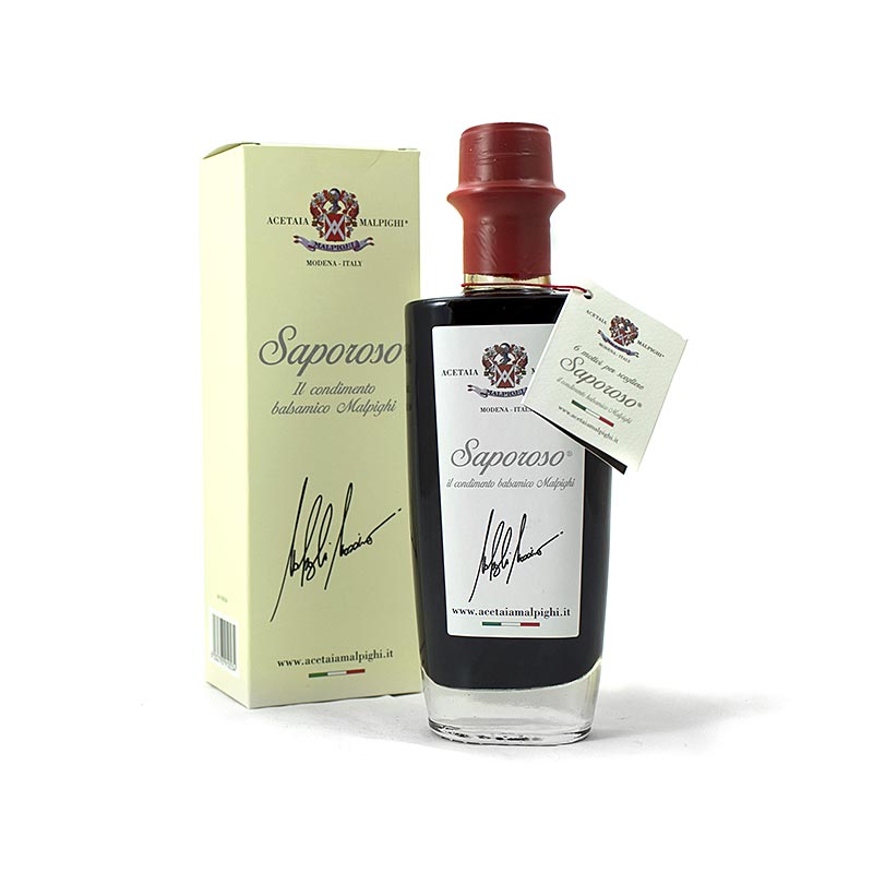 Condimento Balsamico Saporoso, 6 anni, botte di legno di rovere e acacia, Malpighi - 200 ml - Bottiglia