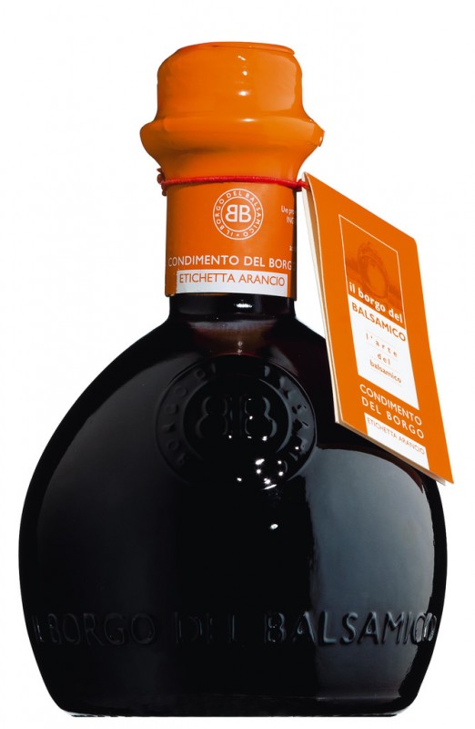 Aderezo de vinagre balsamico, anejo, Condimento del Borgo, Etichetta arancio, Il Borgo del Balsamico - 250ml - Botella