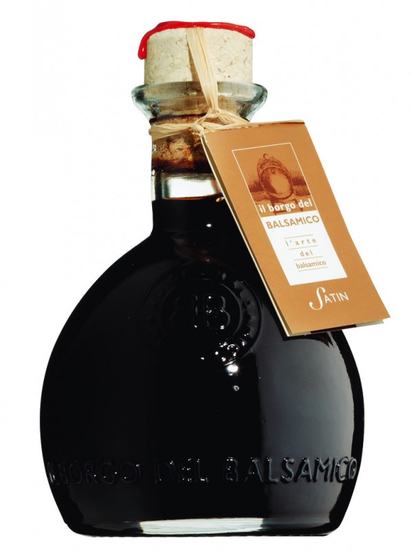 Condimento del Borgo Satin, condimento all`aceto balsamico, invecchiato in botti di legno pregiato, Il Borgo del Balsamico - 250 ml - Bottiglia