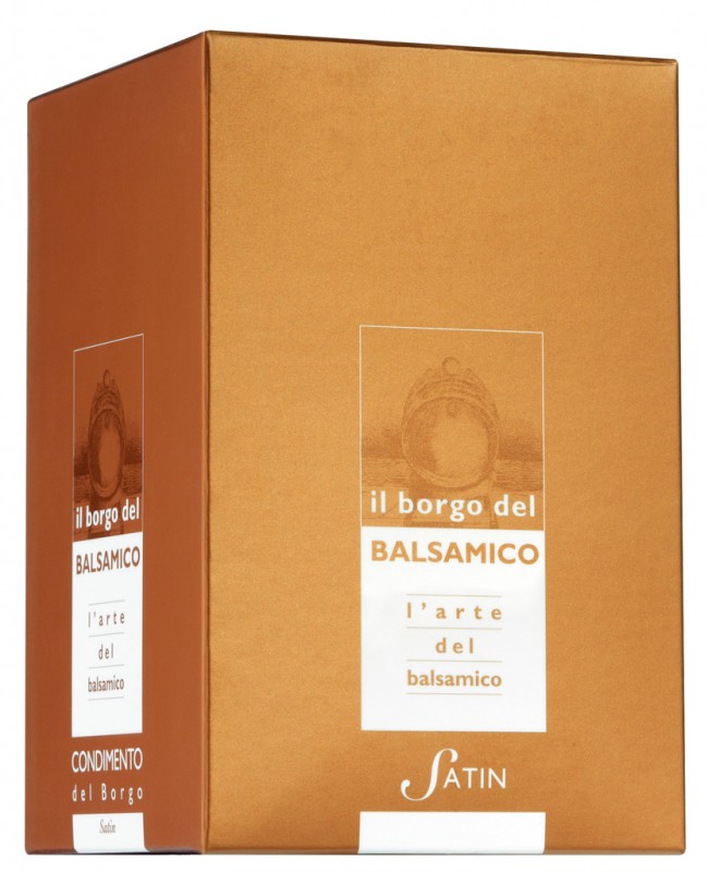 Condimento del Borgo Satin, condimento all`aceto balsamico, invecchiato in botti di legno pregiato, Il Borgo del Balsamico - 250 ml - Bottiglia