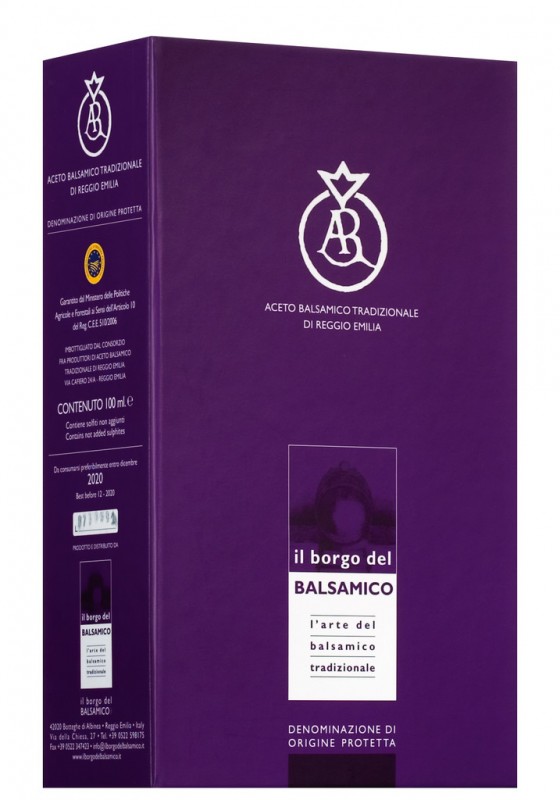 Aceto Balsamico Tradizionale DOP Argento, vinagre balsamico DOP de Reggio Emilia, al menos 15 anos, Il Borgo del Balsamico - 100ml - Botella