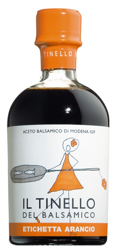 Aceto Balsamico di Modena IGP Il Tinello, arancio, uthull balsamike, e vjeteruar, ne nje kuti dhurate, Il Borgo del Balsamico - 250 ml - Shishe