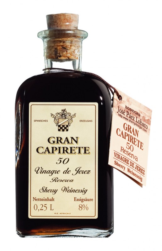 Gran Capirete - Vinagre de Jerez Reserva DOP, sherryvinager DOP, delvis lagrad upp till 50 ar, Lobato - 250 ml - Flaska