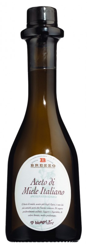 Aceto di Miele italiano biologico, vinagre de miel organico con 5% de acido, Apicoltura Brezzo - 250ml - Botella