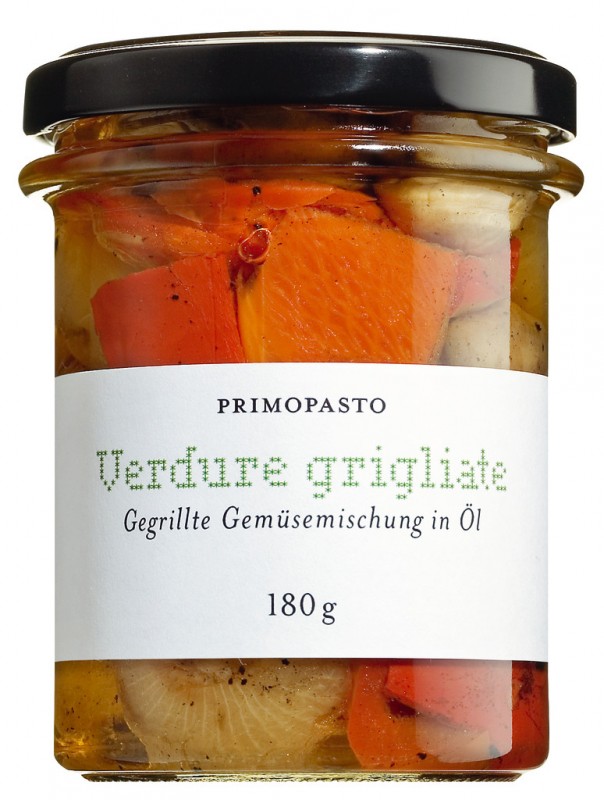 Verdure grigliate miste, verdure grigliate in olio di semi di girasole, primopasto - 180 g - Bicchiere
