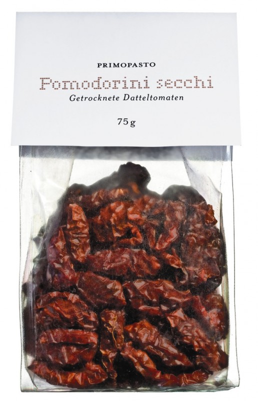 Pomodorini datterini secchi, pomodorini datterini secchi, primopasto - 75 g - borsa