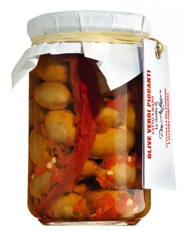Aceituna verdi piccanti, aceitunas verdes, escabeche picante, Don Antonio - 280g - Vaso Aceituna verdi piccanti, aceitunas verdes, escabeche picante, Don Antonio - 280g - Vaso