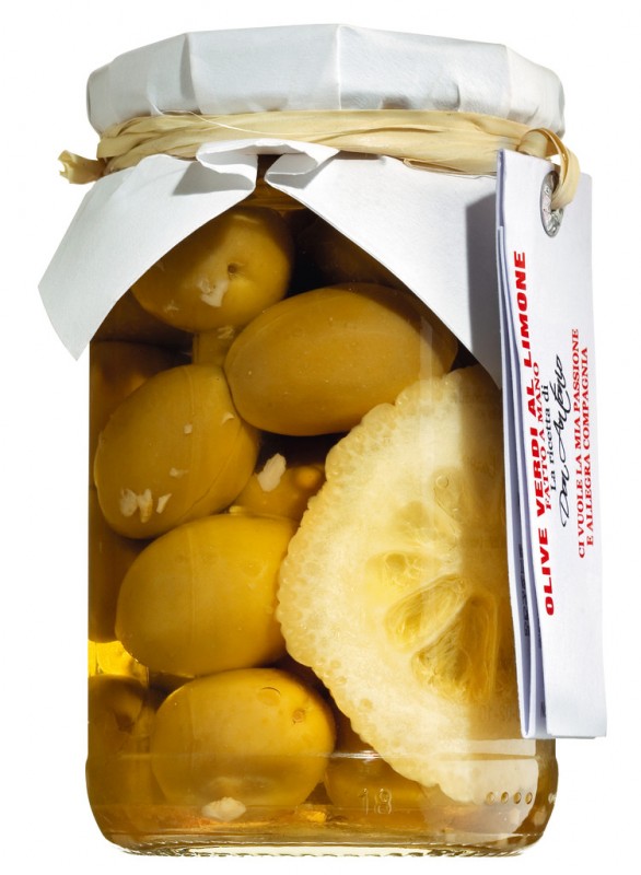 Olive verdi al limone, grona oliver med citron, Don Antonio - 280 g - Glas