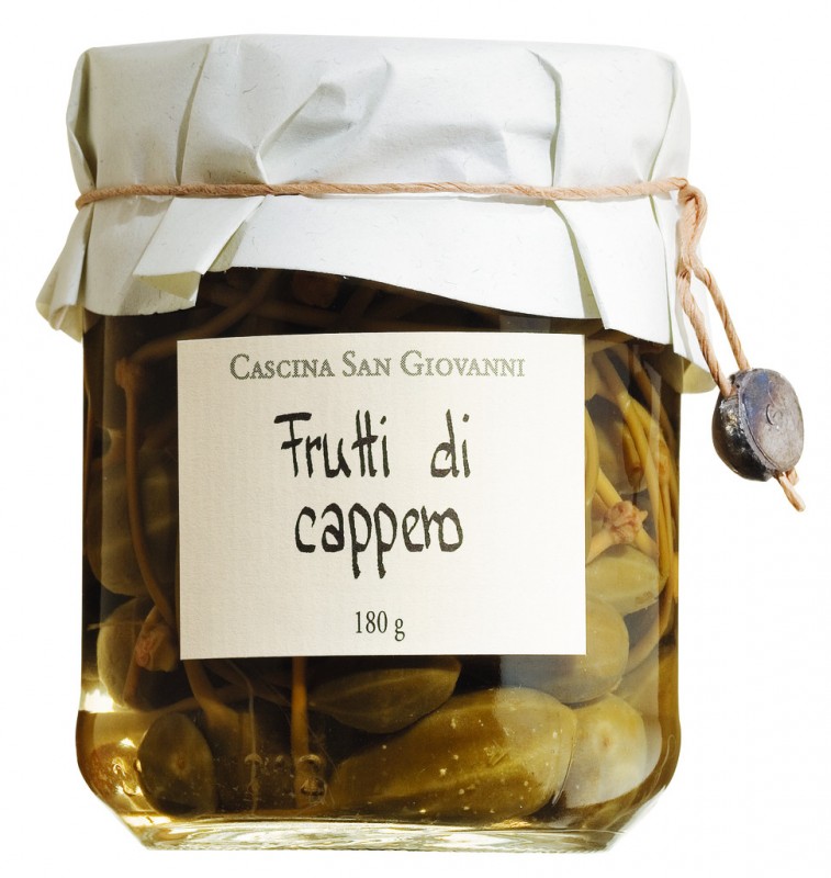 Frutti di cappero, apel caper dalam cuka anggur, Cascina San Giovanni - 200 gram - Kaca