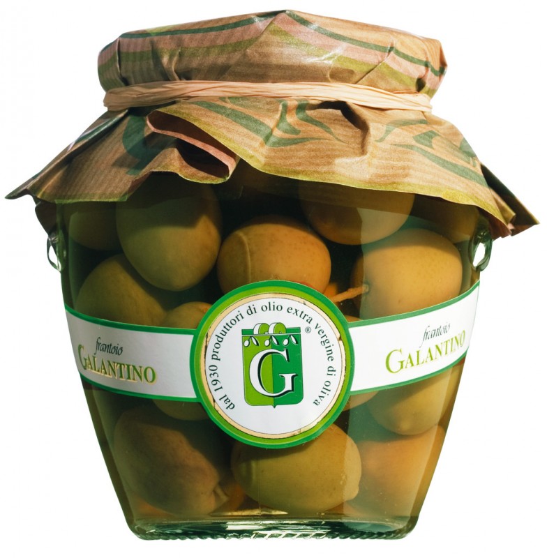 Olives verdes en salmorra, oliva verdi, galantino - 305 g - Vidre
