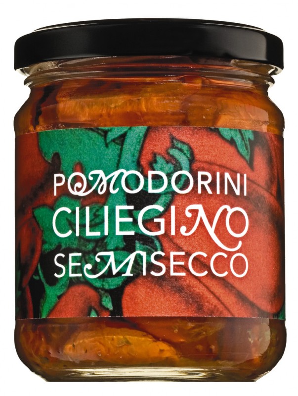 Pomodoro ciliegino semisecco, sisilialaiset kirsikkatomaatit oljyssa, puolikuivattu, Il pomodoro piu buono - 200 g - Lasi