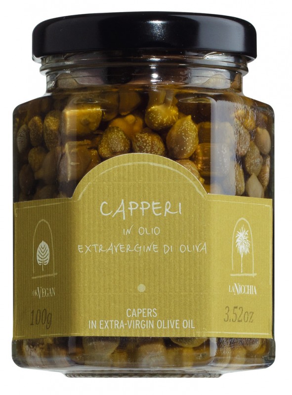 Capperi in oli extra vergine d`oliva, taperes en oli d`oliva verge extra, La Nicchia - 100 g - Vidre