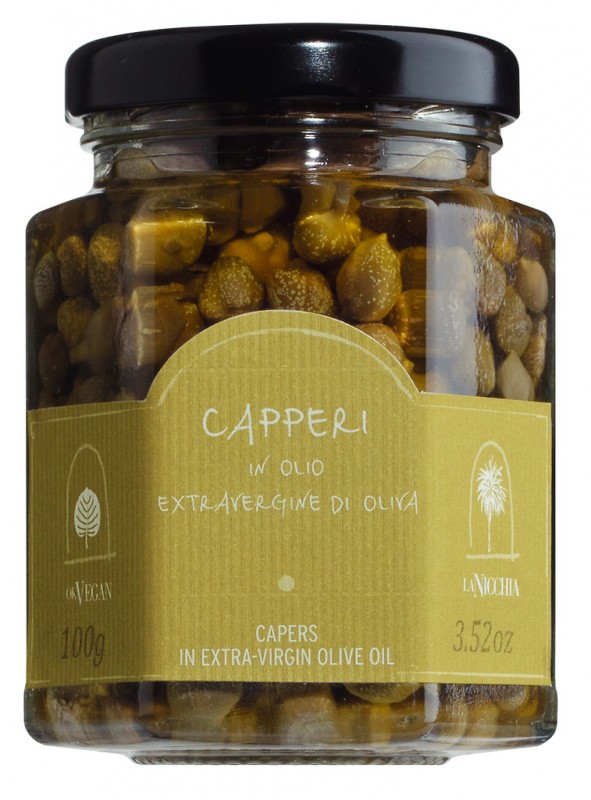 Capperi dalam olio extra vergine d`oliva, caper dalam minyak zaitun extra virgin, La Nicchia - 100 g - kaca Capperi dalam olio extra vergine d`oliva, caper dalam minyak zaitun extra virgin, La Nicchia - 100 g - kaca