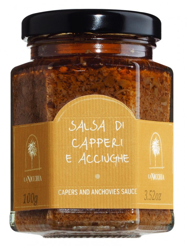 Salsa di capperi e acciughe, salsa di capperi con acciughe, La Nicchia - 100 grammi - Bicchiere Salsa di capperi e acciughe, salsa di capperi con acciughe, La Nicchia - 100 grammi - Bicchiere