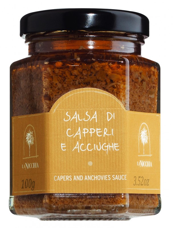 Salsa di capperi e acciughe, salsa di capperi con acciughe, La Nicchia - 100 grammi - Bicchiere