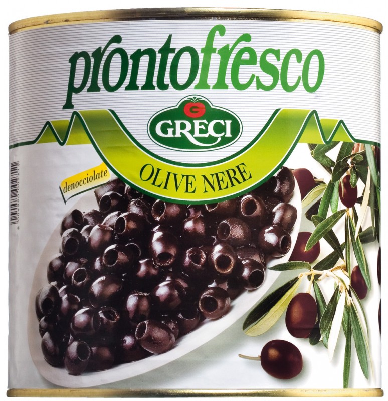 Olive nere, olives negres sense pinyol, Greci - 2.600 g - bossa
