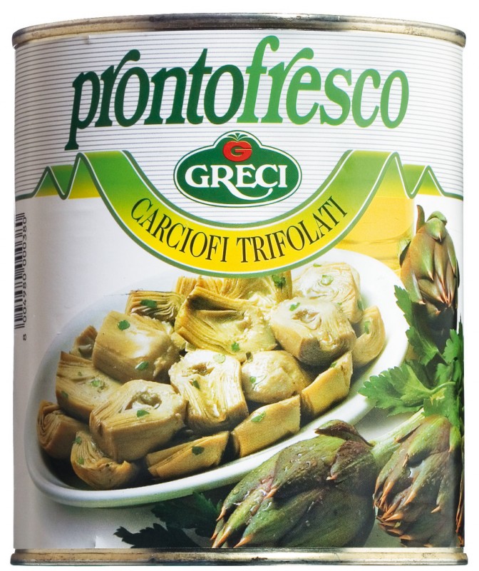 Carciofi trifolati, coracOEes de alcachofra com ervas, cortados ao meio, Greci, Prontofresco - 800g - pode Carciofi trifolati, coracOEes de alcachofra com ervas, cortados ao meio, Greci, Prontofresco - 800g - pode