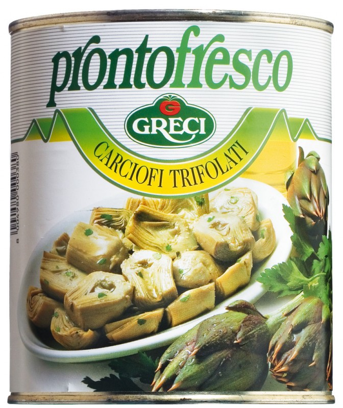 Carciofi trifolati, kronartskockshjartan med orter, halverad, Greci, Prontofresco - 800 g - burk