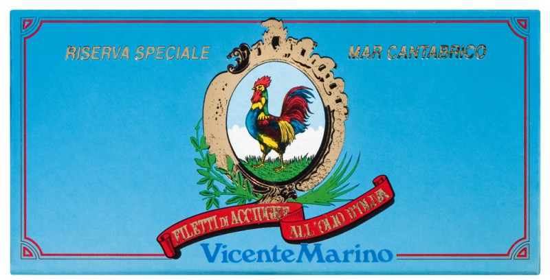Filetti di acciughe dalam olio di oliva, Riserva, fillet ikan bilis dalam minyak zaitun, separuh diawet, Vicente Marino - 50g - kaca Filetti di acciughe dalam olio di oliva, Riserva, fillet ikan bilis dalam minyak zaitun, separuh diawet, Vicente Marino - 50g - kaca