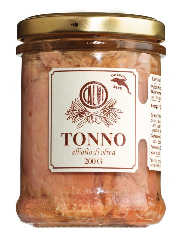 Tonno all`olio d`oliva, atum em azeite, Calvi - 200g - Vidro